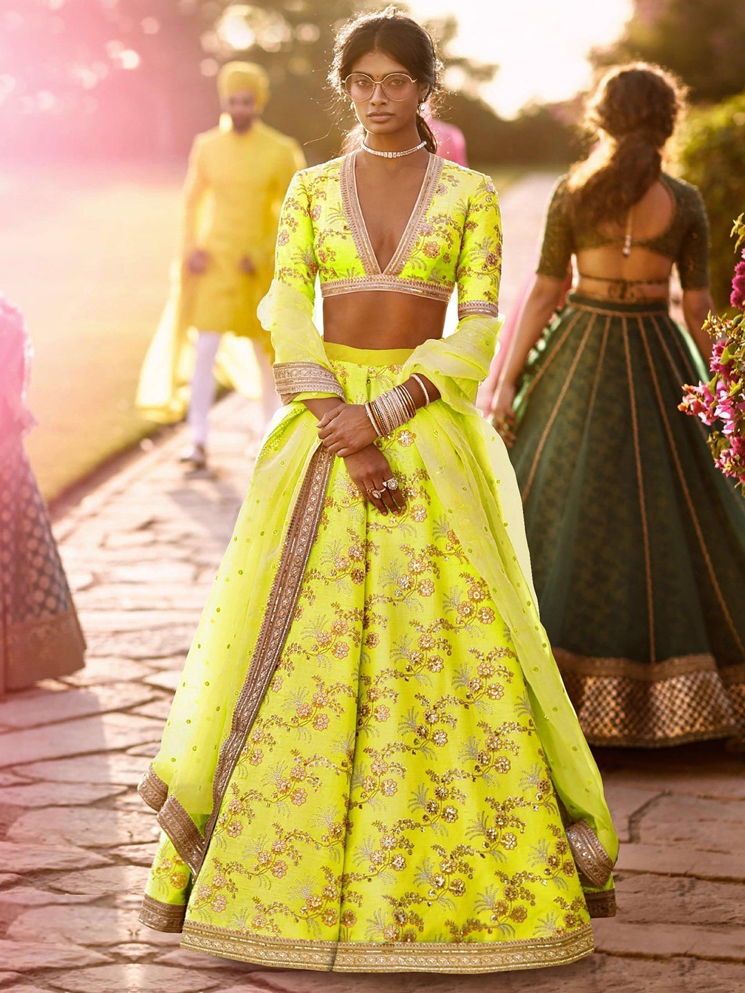 Vibrant Neon Yellow Lehenga | Silk with Dori, Zari & Sequin Embroidery