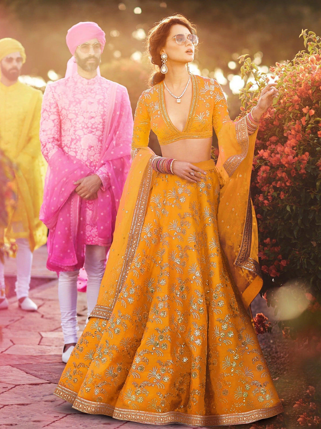 Hypnotic Yellow Satin Lehenga Choli | Wedding Wear Embroidered Set