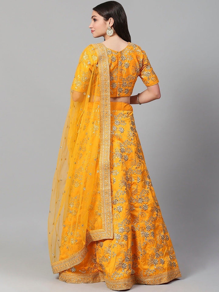 Hypnotic Yellow Satin Lehenga Choli | Wedding Wear Embroidered Set