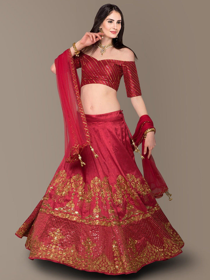 Stylish Red Lehenga for Weddings | Embroidered Lehenga Choli with Dupatta