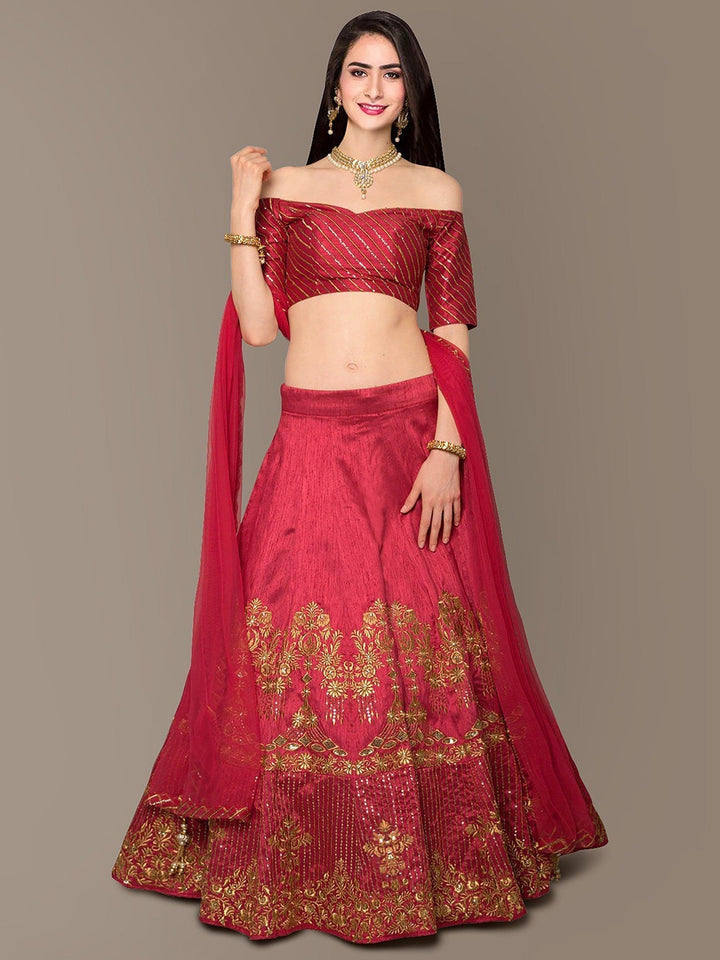 Stylish Red Lehenga for Weddings | Embroidered Lehenga Choli with Dupatta