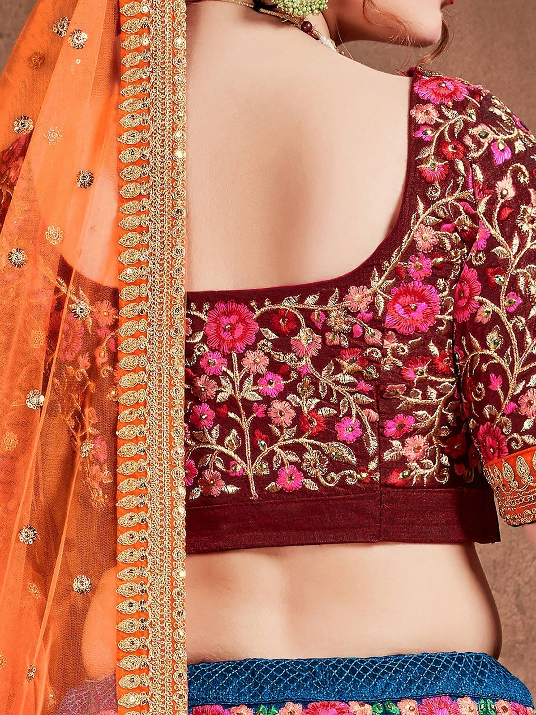 Flamboyant Blue-Red Lehenga Choli | Bridal Wear with Embroidery & Stone Work