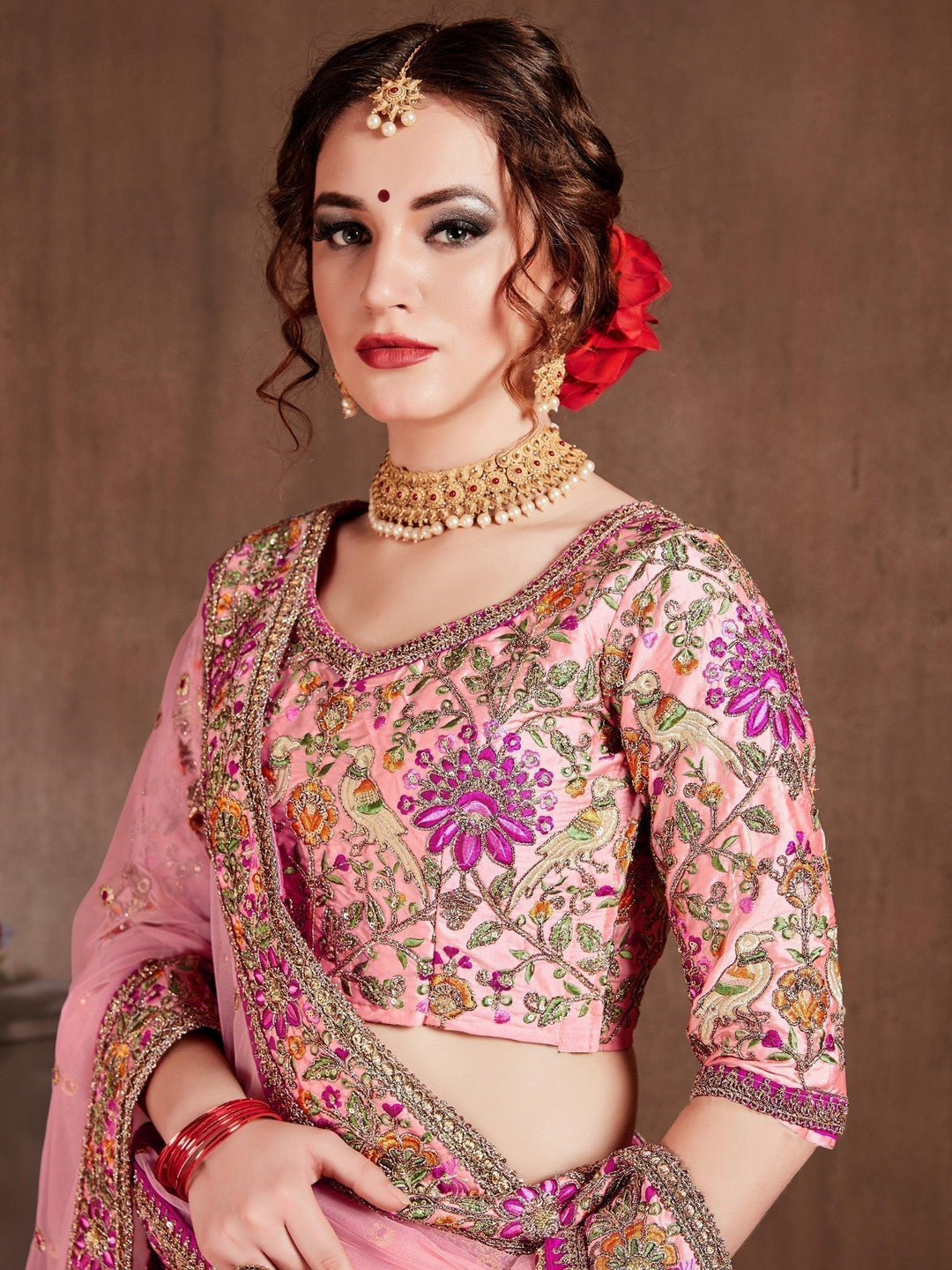 Stunning Peach Bridal Lehenga | Art Silk Choli with Embroidered Dupatta