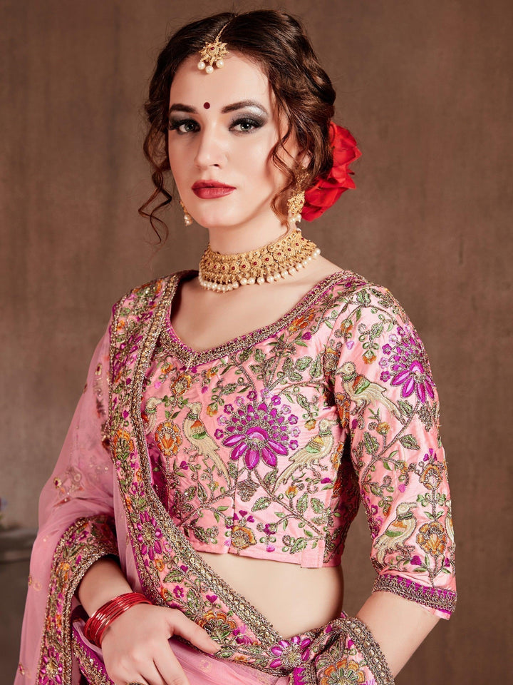 Stunning Peach Bridal Lehenga | Art Silk Choli with Embroidered Dupatta