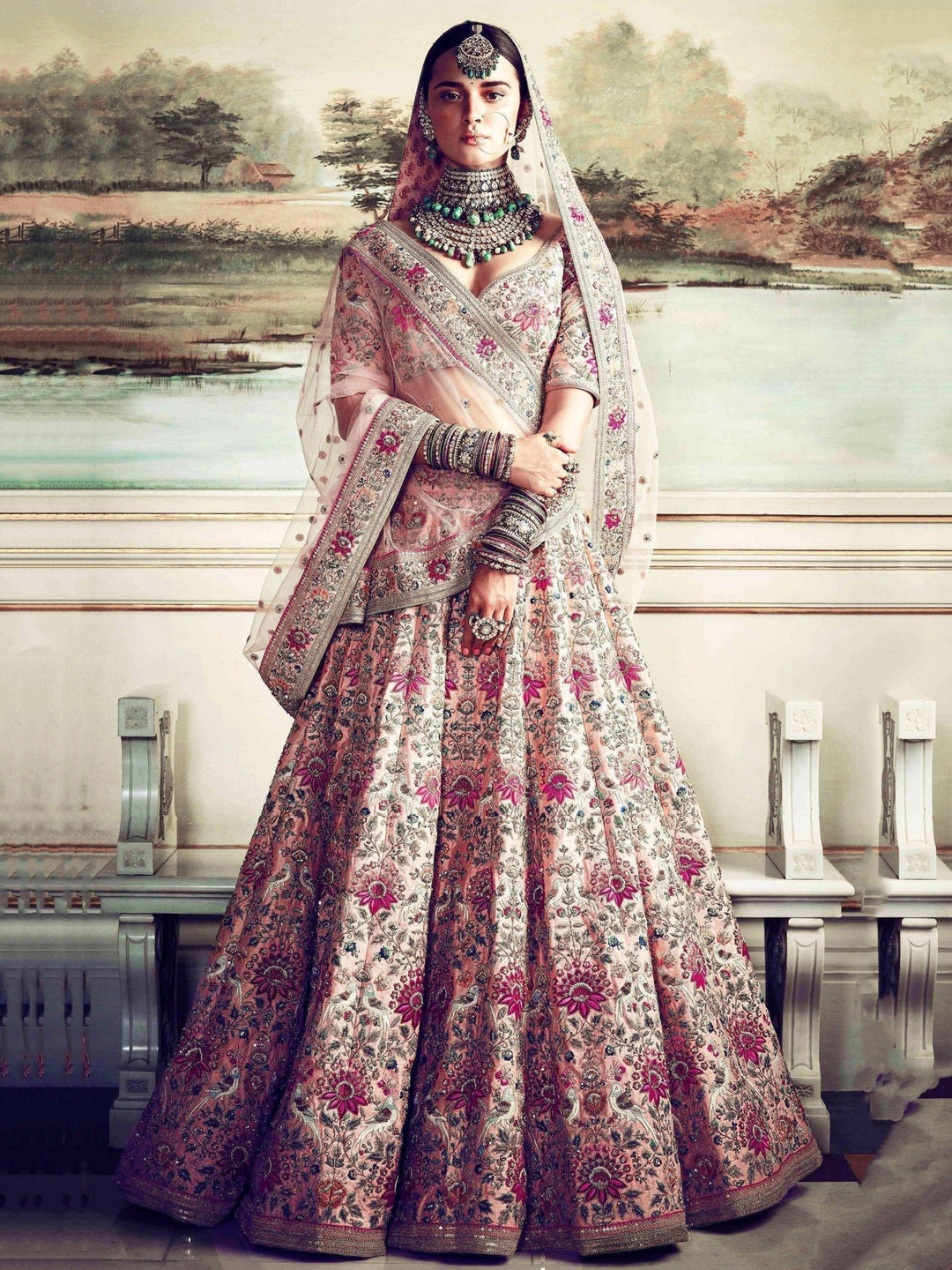 Stunning Peach Bridal Lehenga | Art Silk Choli with Embroidered Dupatta