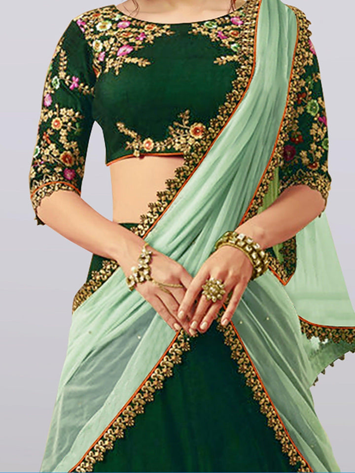 Dark Green Lehenga Choli | Resham & Zari Embroidery for Weddings