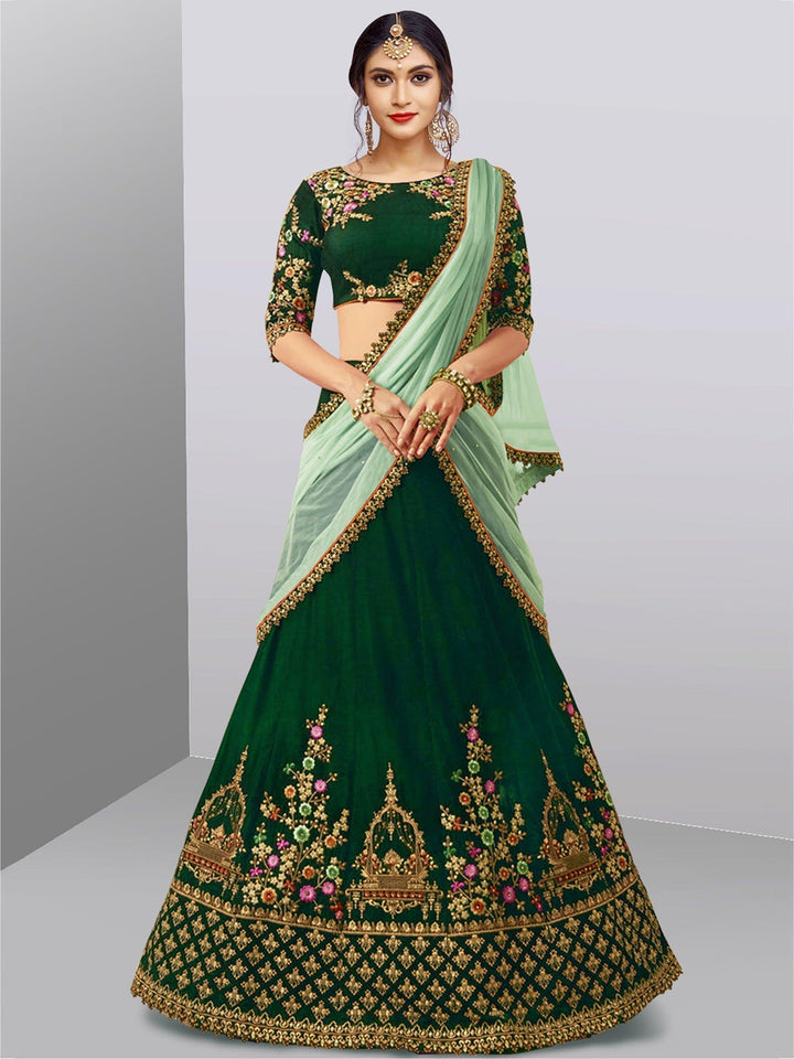 Dark Green Lehenga Choli | Resham & Zari Embroidery for Weddings