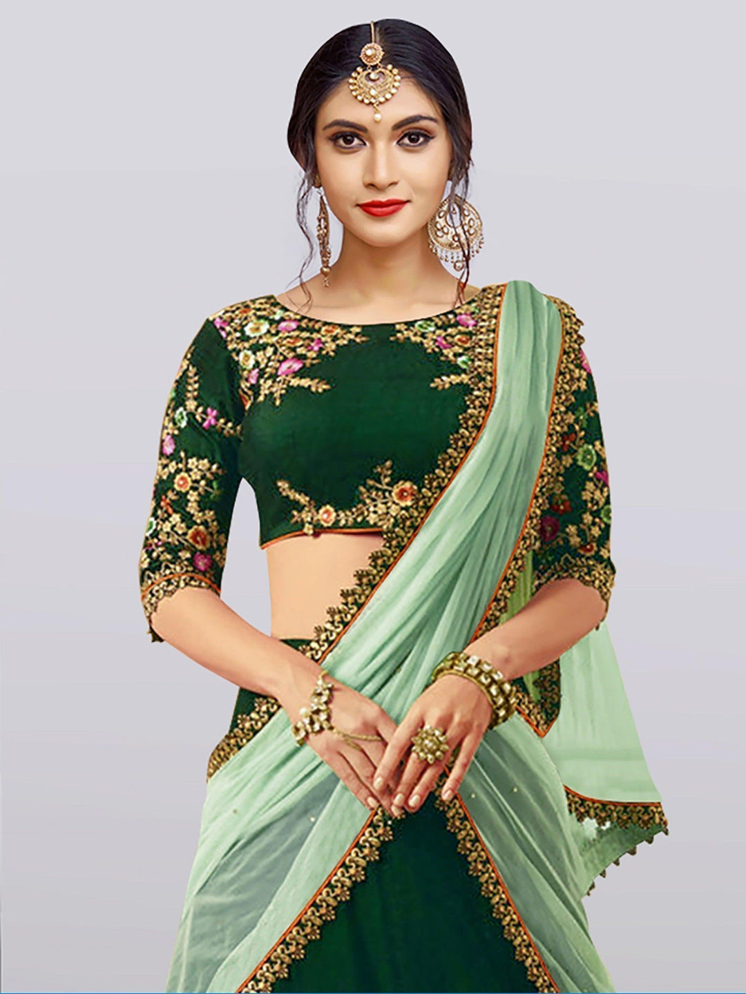 Dark Green Lehenga Choli | Resham & Zari Embroidery for Weddings