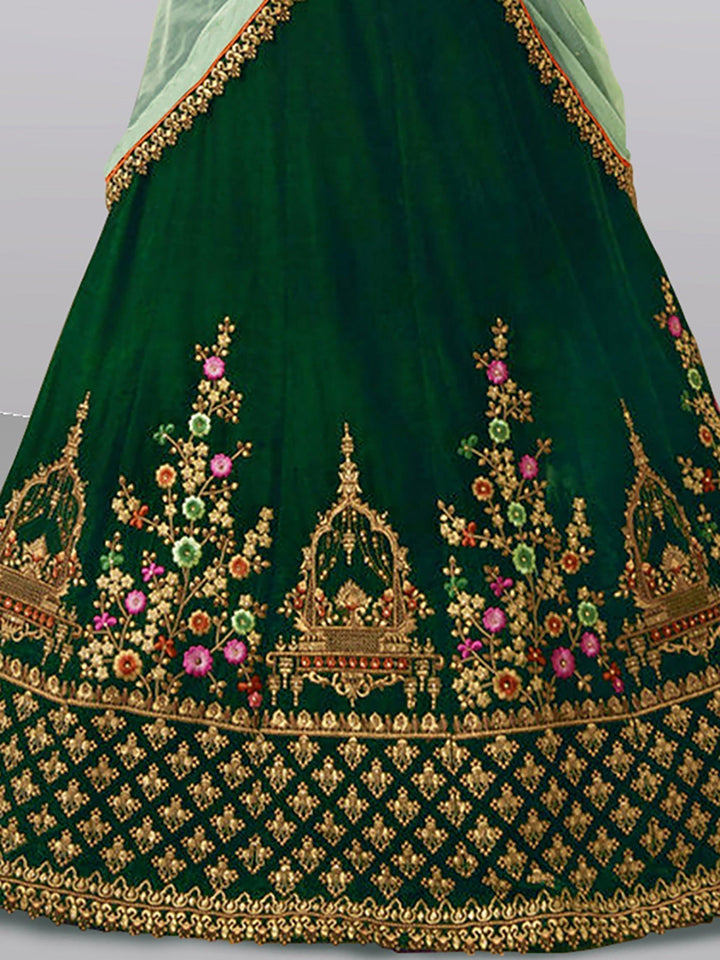 Dark Green Lehenga Choli | Resham & Zari Embroidery for Weddings