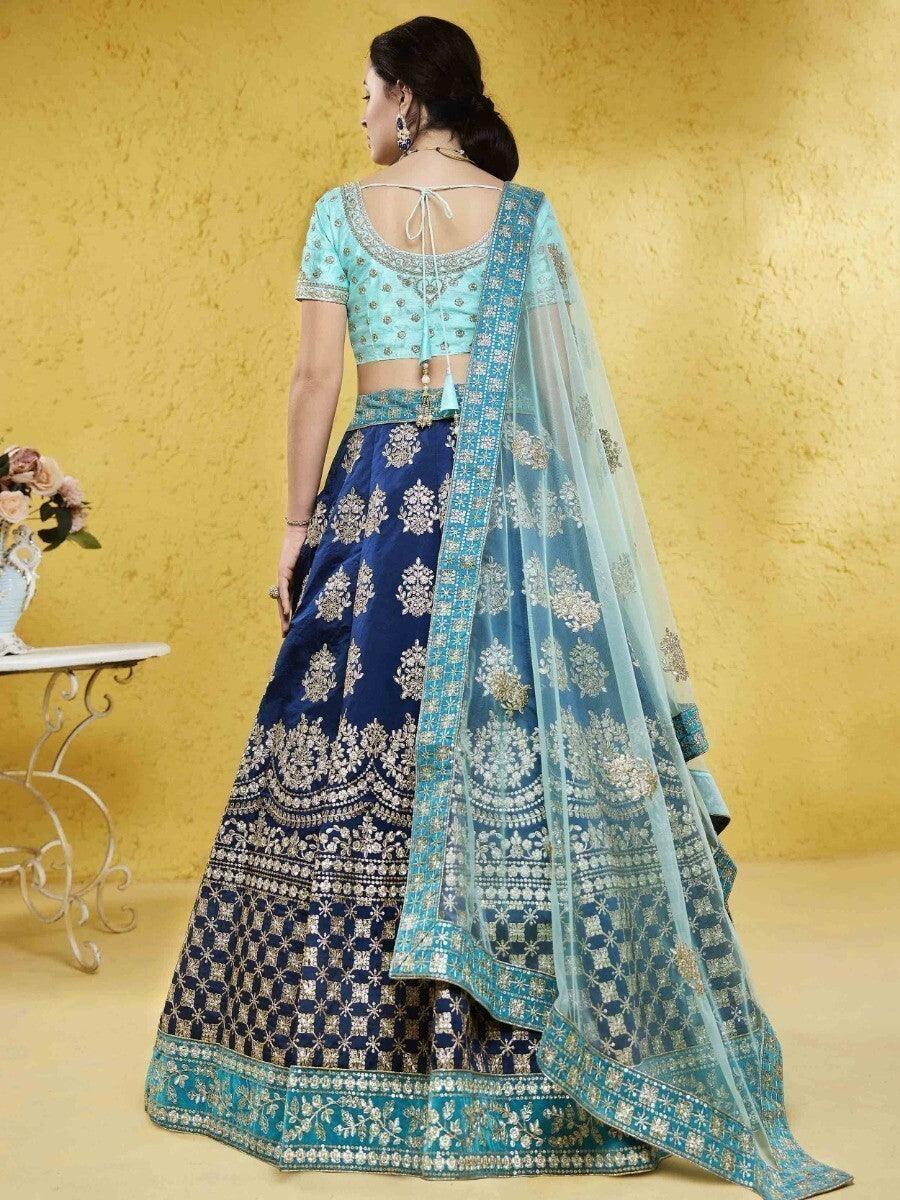 Bridesmaid Blue Lehenga Choli | Embroidered Silk & Sequin Work with Dupatta