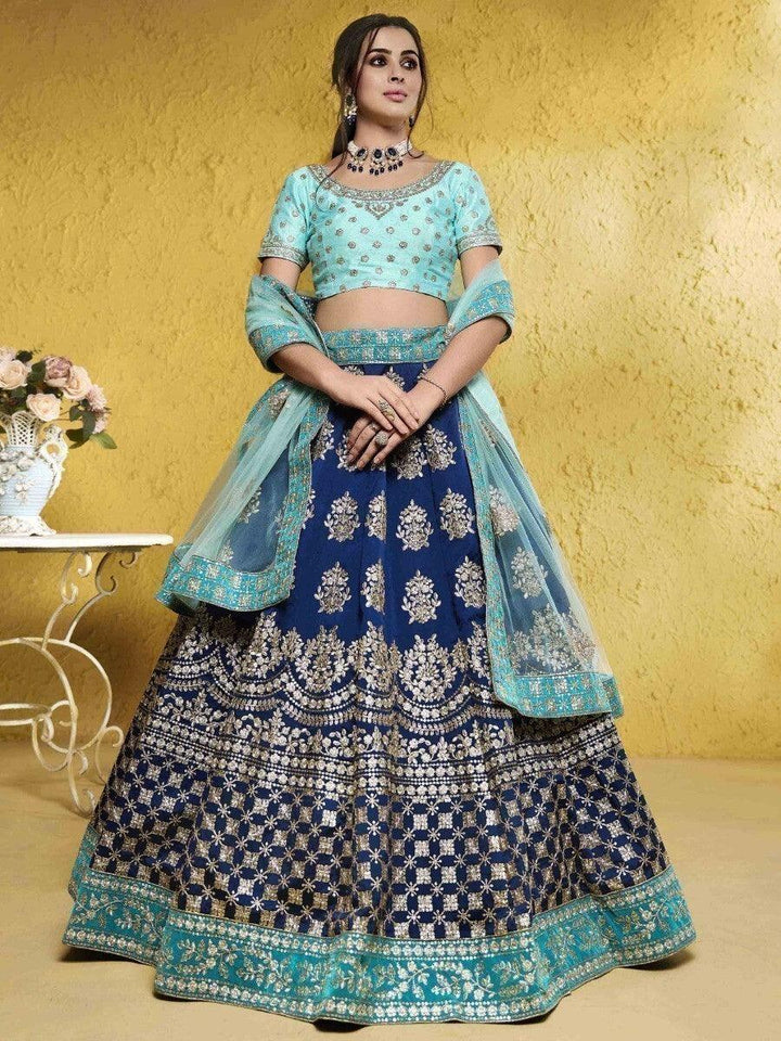 Bridesmaid Blue Lehenga Choli | Embroidered Silk & Sequin Work with Dupatta