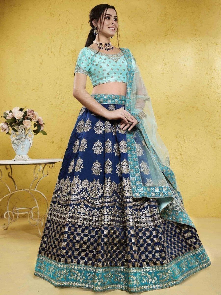 Bridesmaid Blue Lehenga Choli | Embroidered Silk & Sequin Work with Dupatta