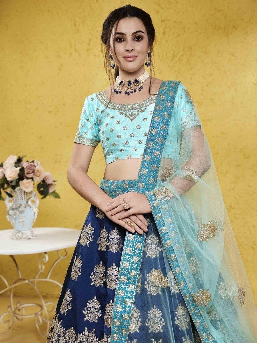 Bridesmaid Blue Lehenga Choli | Embroidered Silk & Sequin Work with Dupatta