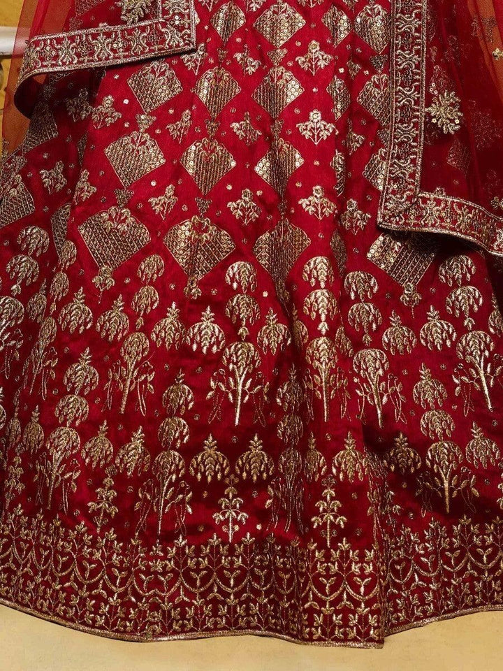 Gorgeous Red Silk Lehenga Choli | Elegant Sequin Work & Thread Embroidery