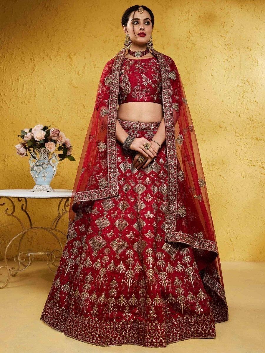 Gorgeous Red Silk Lehenga Choli | Elegant Sequin Work & Thread Embroidery