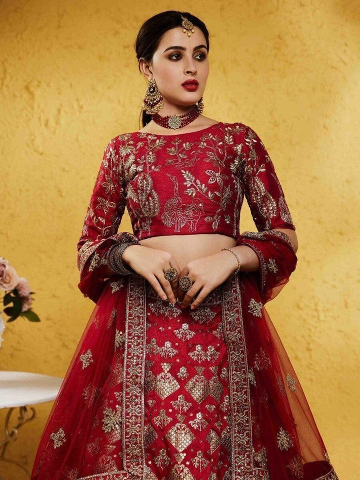 Gorgeous Red Silk Lehenga Choli | Elegant Sequin Work & Thread Embroidery