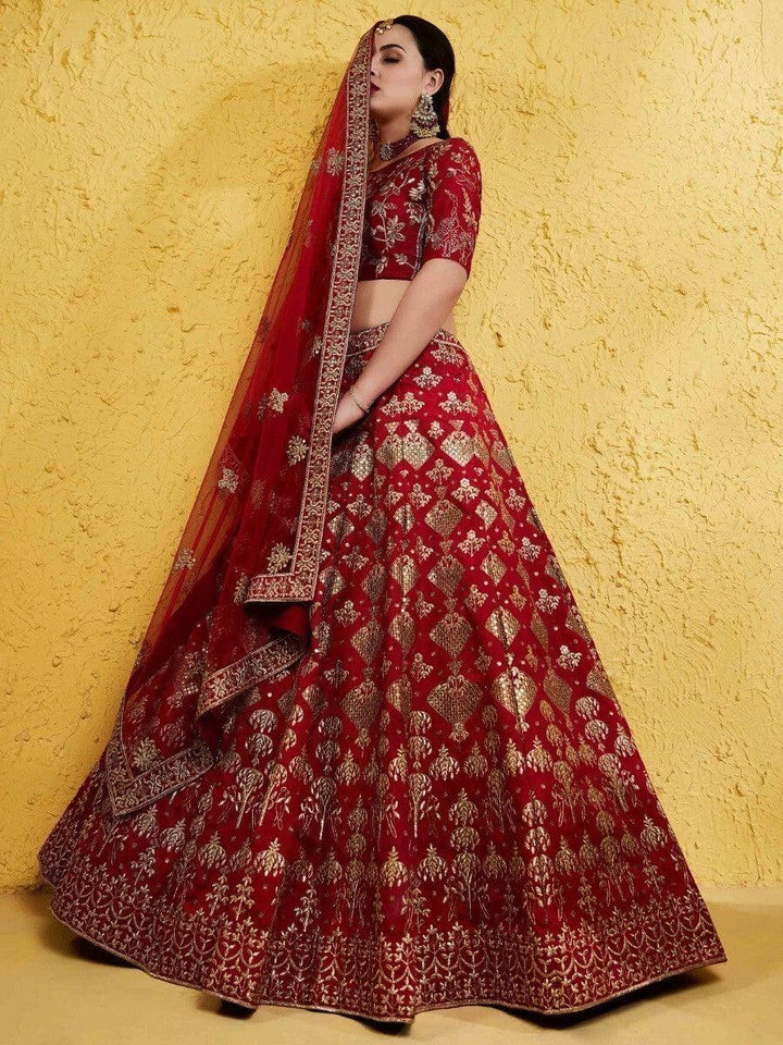 Gorgeous Red Silk Lehenga Choli | Elegant Sequin Work & Thread Embroidery