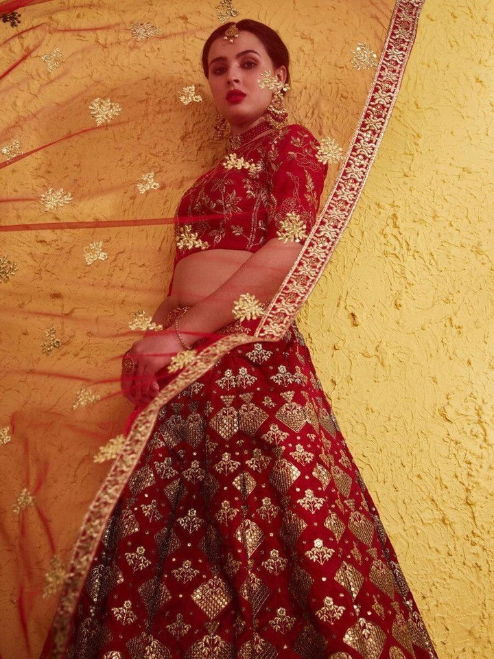 Gorgeous Red Silk Lehenga Choli | Elegant Sequin Work & Thread Embroidery