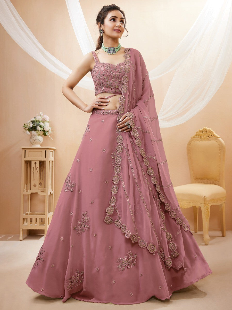 Timeless Dusty Pink Lehenga | Intricate Embroidery & Sequin Work