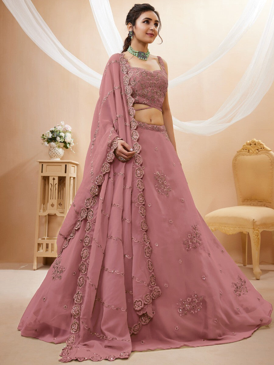 Timeless Dusty Pink Lehenga | Intricate Embroidery & Sequin Work