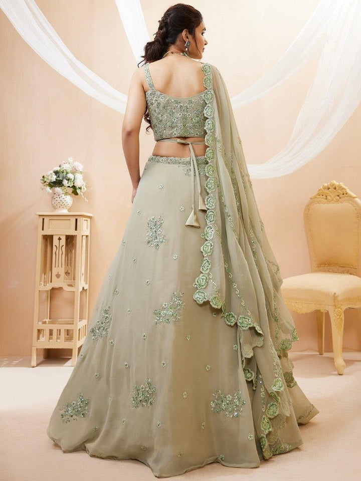 Pista Green Lehenga Choli | Sangeet Wear with Dupatta & Dori Work