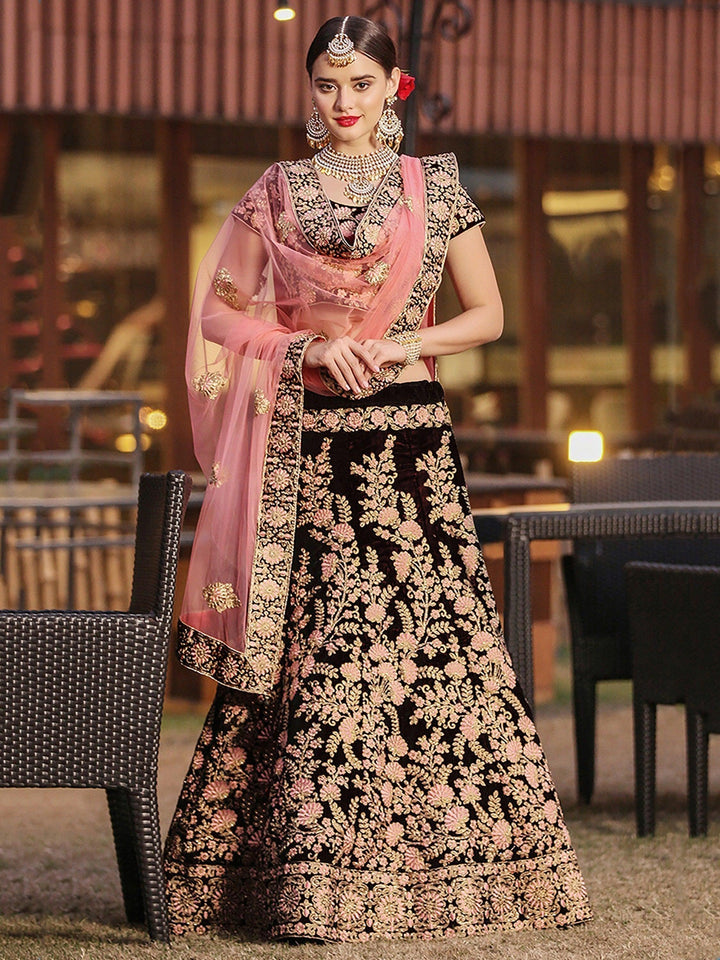 Majestic Maroon Lehenga Choli | Velvet with Sequin Work & Net Dupatta