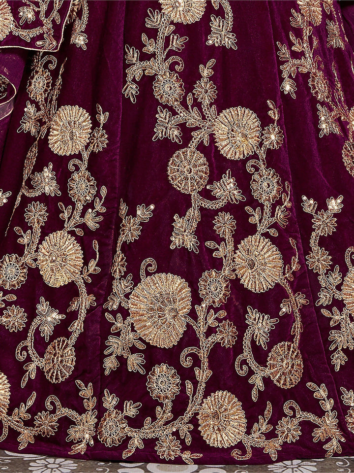 Royal Purple Velvet Lehenga Choli | Bridal Wear with Embroidery & Sequins