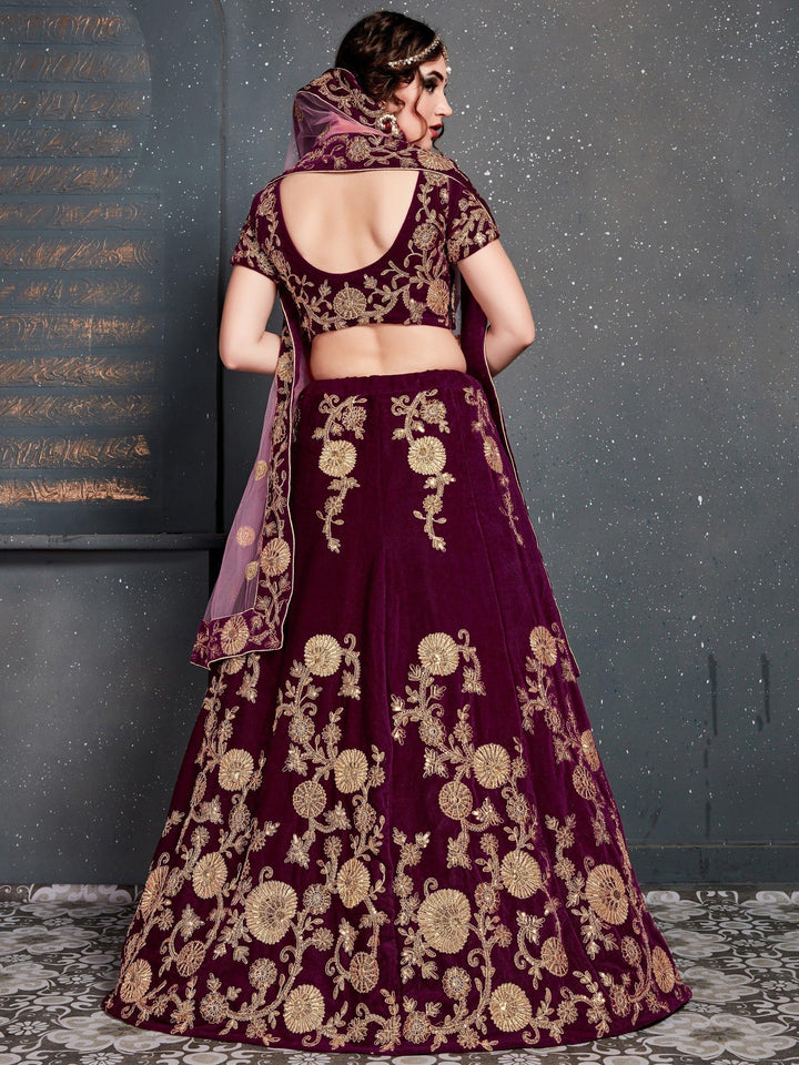 Royal Purple Velvet Lehenga Choli | Bridal Wear with Embroidery & Sequins