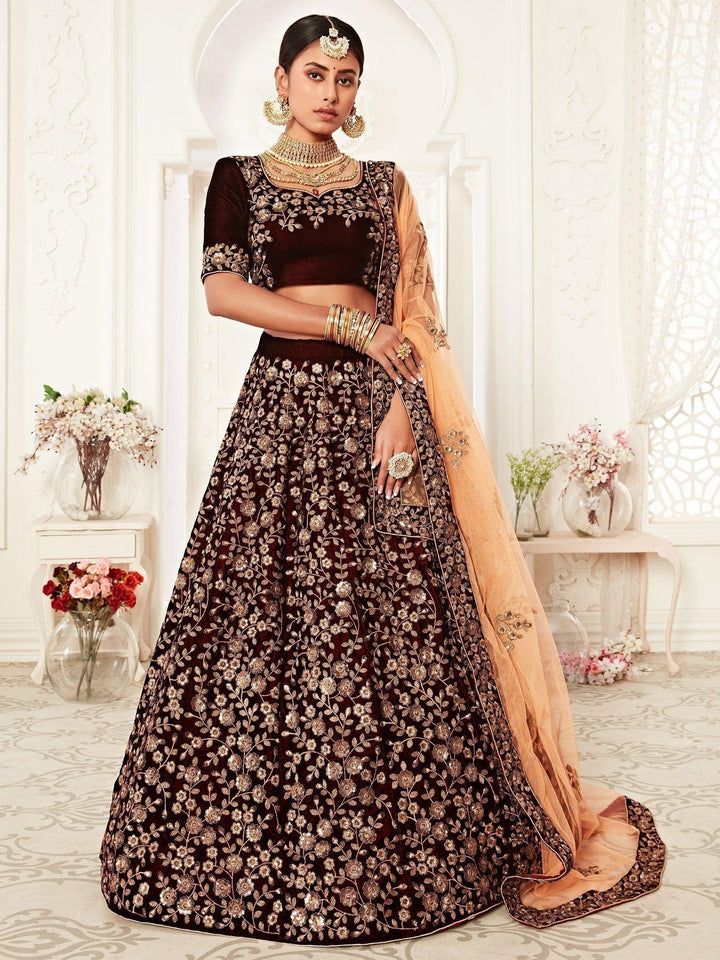 Maroon Velvet Bridal Lehenga | Intricate Embroidery & Sequin Work