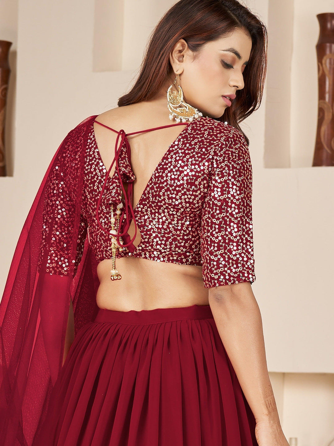 Exquisite Red Lehenga Choli | Sequins & Zari Work for Special Occasions