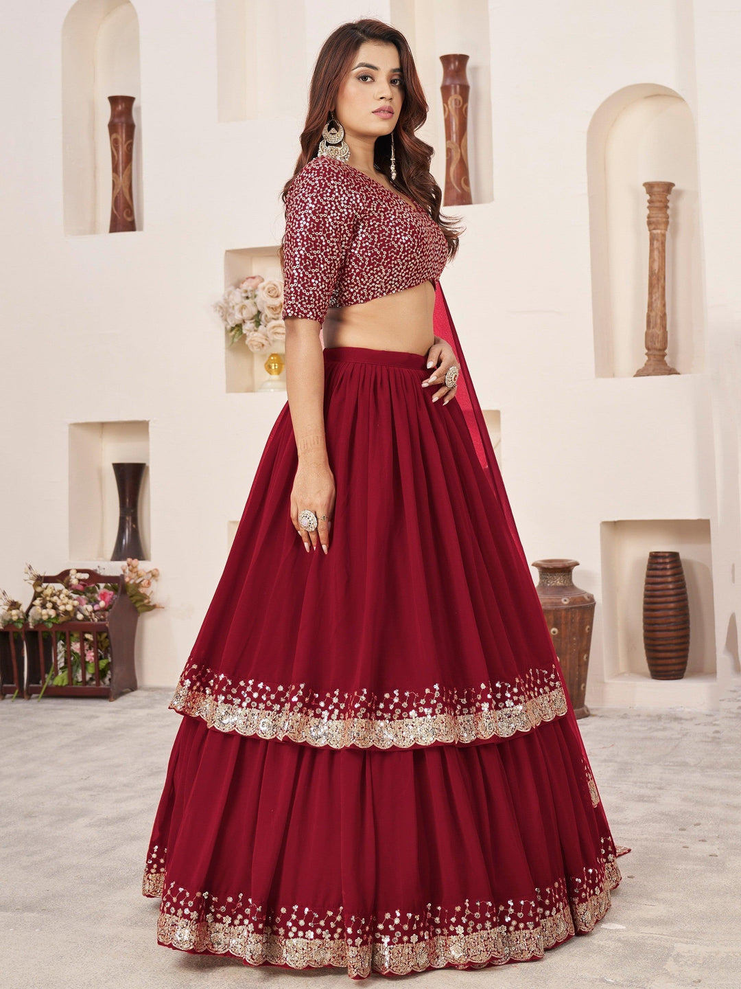 Exquisite Red Lehenga Choli | Sequins & Zari Work for Special Occasions