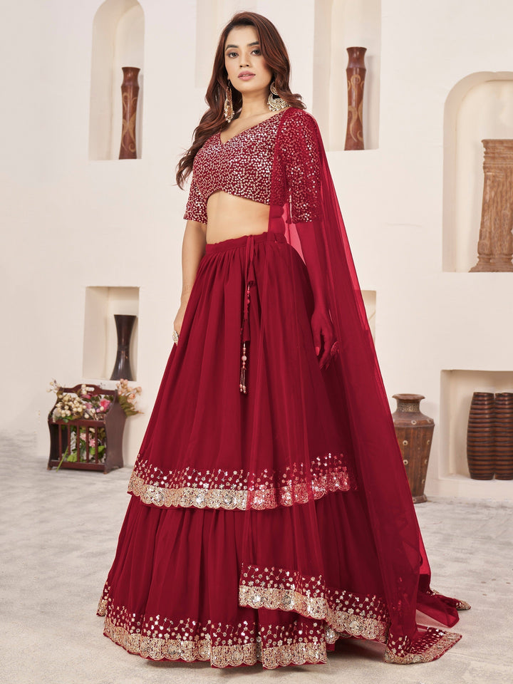 Exquisite Red Lehenga Choli | Sequins & Zari Work for Special Occasions