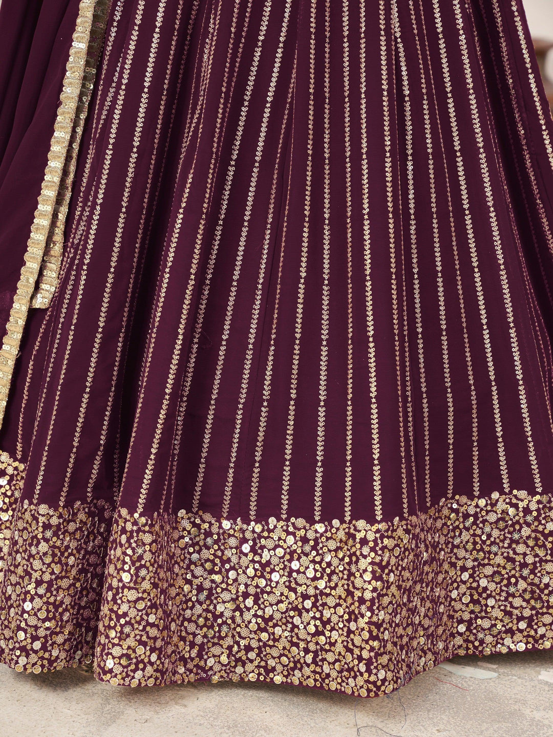 Wine Color Georgette Lehenga Choli | Sequins Work for Reception