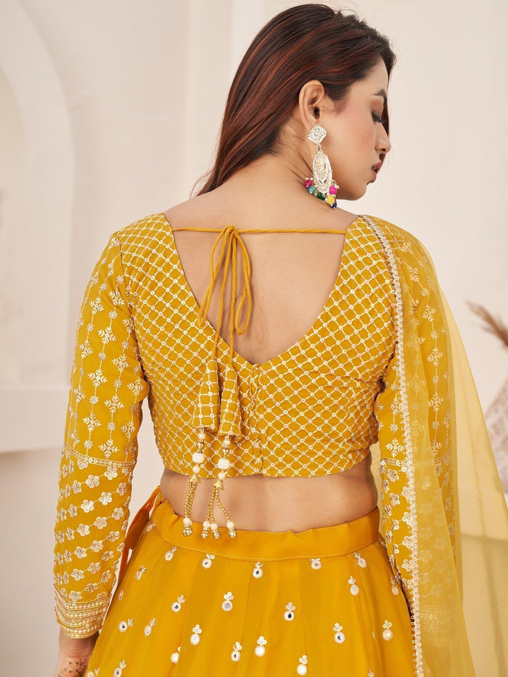 Beauteous Yellow Lehenga Choli | Georgette with Threadwork and Sequin