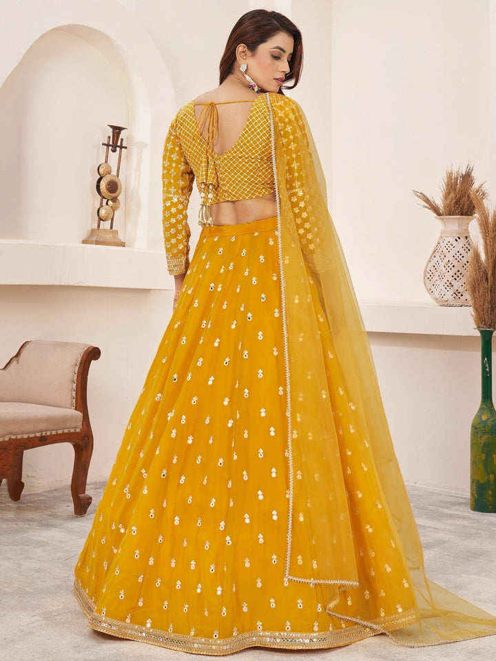 Beauteous Yellow Lehenga Choli | Georgette with Threadwork and Sequin