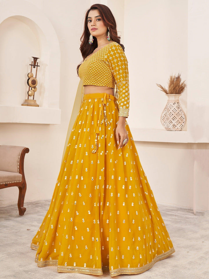 Beauteous Yellow Lehenga Choli | Georgette with Threadwork and Sequin