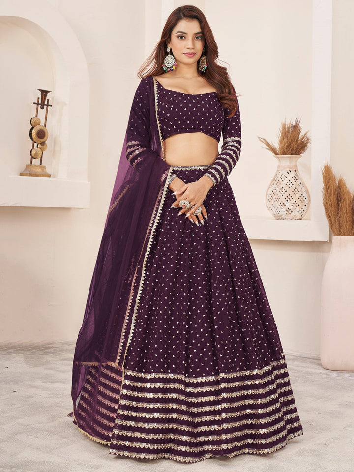 Fancified Purple Sequins Georgette | Reception Wear Lehenga Choli