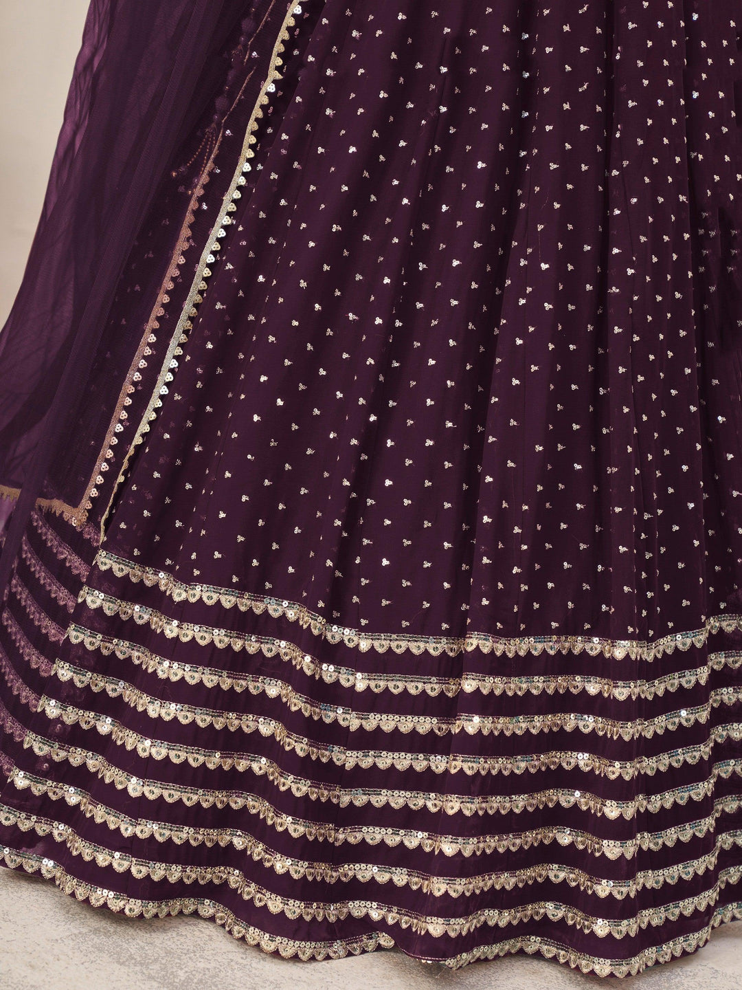 Fancified Purple Sequins Georgette | Reception Wear Lehenga Choli