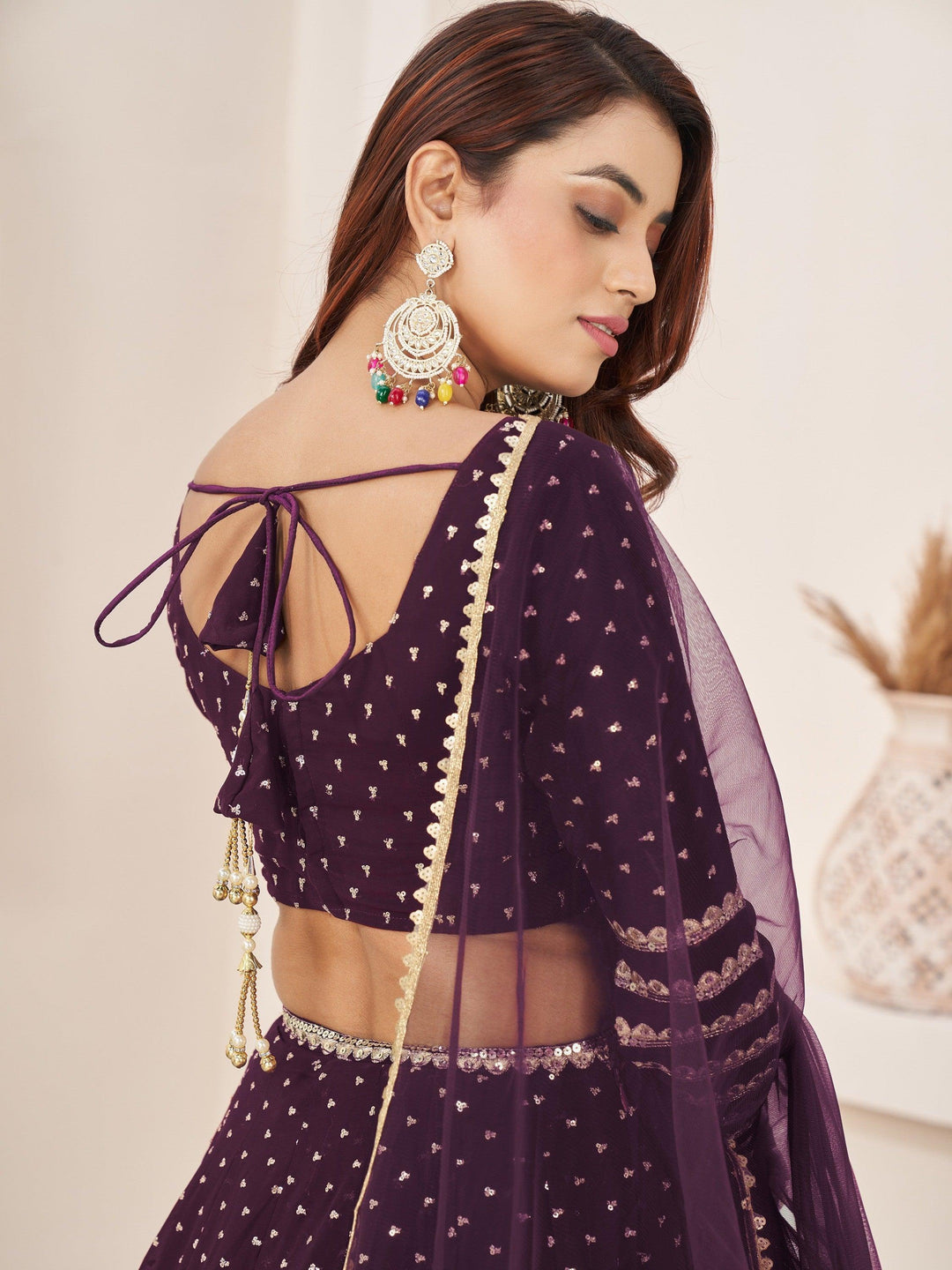 Fancified Purple Sequins Georgette | Reception Wear Lehenga Choli