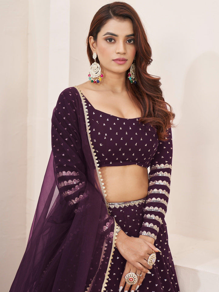 Fancified Purple Sequins Georgette | Reception Wear Lehenga Choli