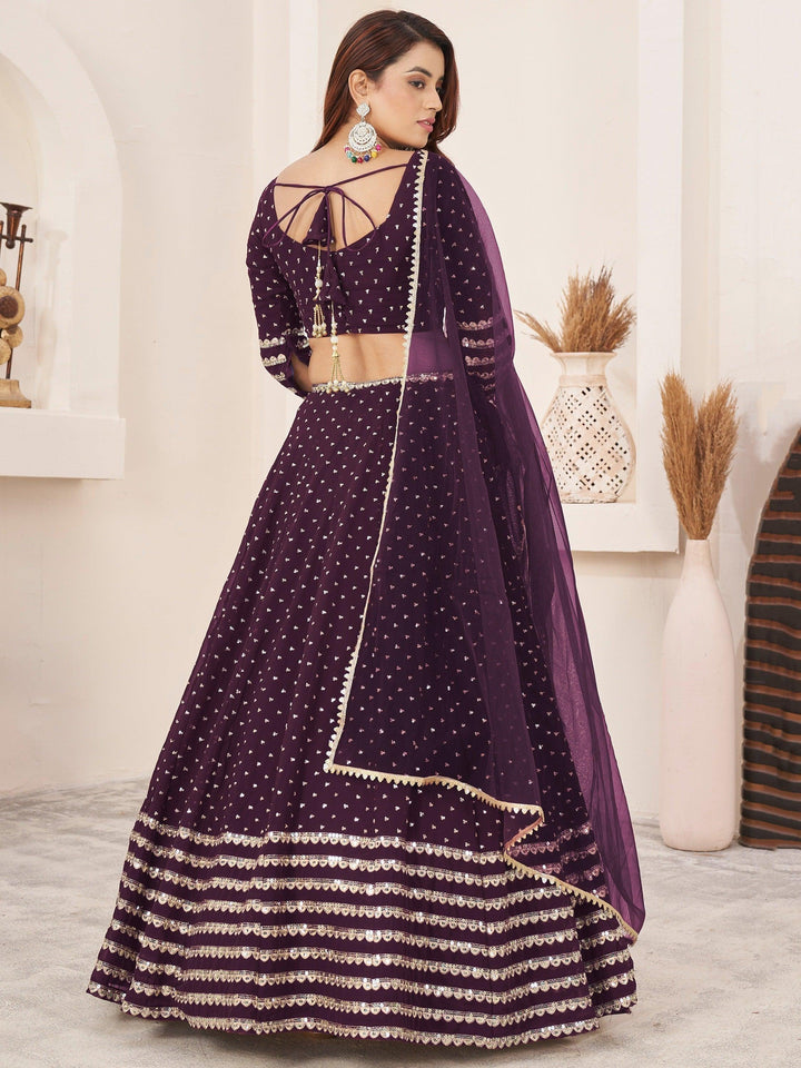 Fancified Purple Sequins Georgette | Reception Wear Lehenga Choli