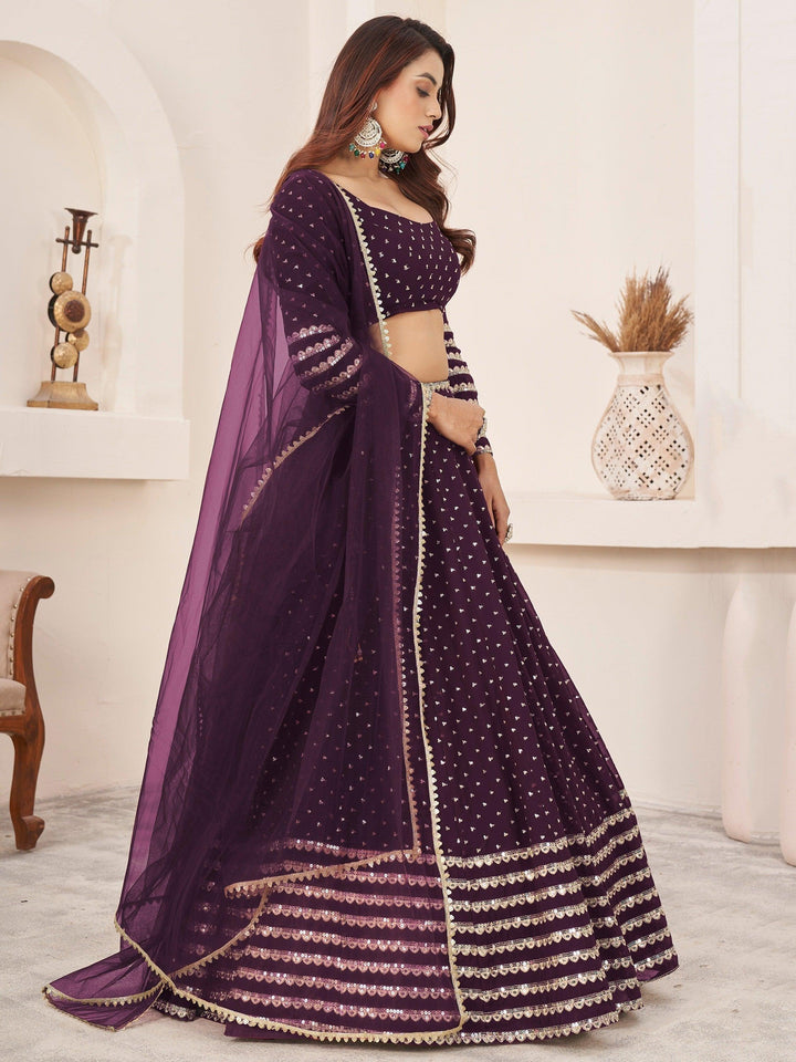 Fancified Purple Sequins Georgette | Reception Wear Lehenga Choli