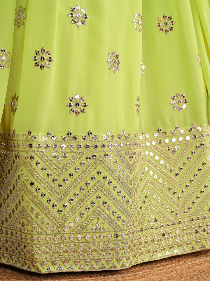 Ravishing Lime Green Lehenga | Georgette with Sequin & Lace Dupatta