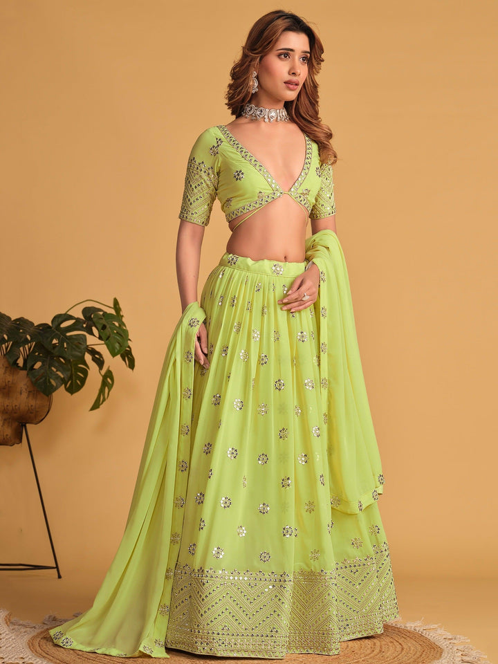 Ravishing Lime Green Lehenga | Georgette with Sequin & Lace Dupatta