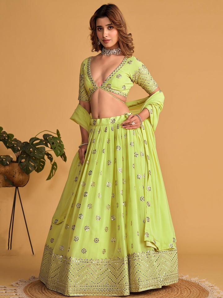 Ravishing Lime Green Lehenga | Georgette with Sequin & Lace Dupatta