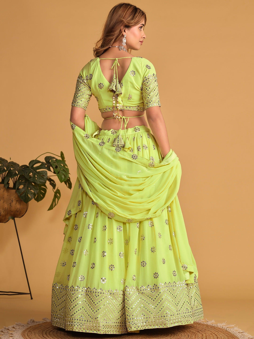 Ravishing Lime Green Lehenga | Georgette with Sequin & Lace Dupatta