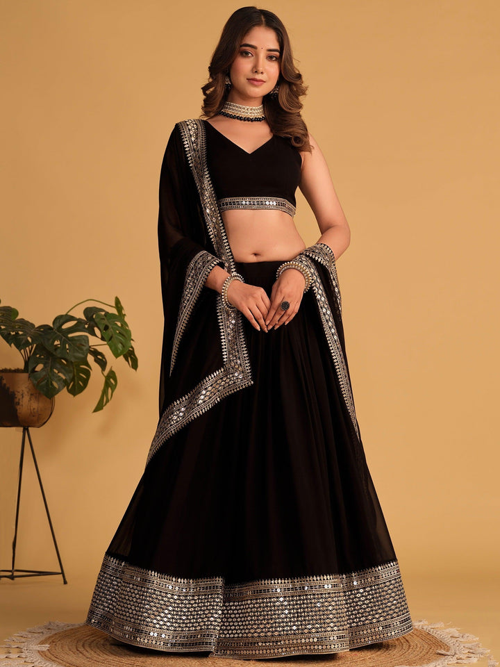 Attractive Black Lehenga Choli | Embroidered Georgette with Sequins