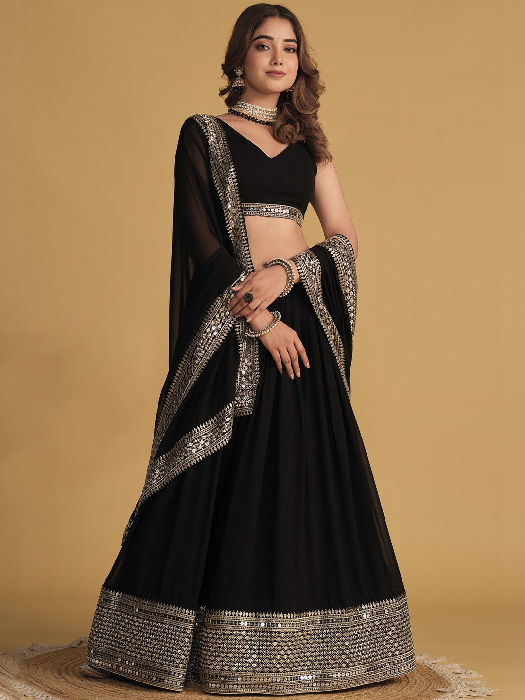 Attractive Black Lehenga Choli | Embroidered Georgette with Sequins