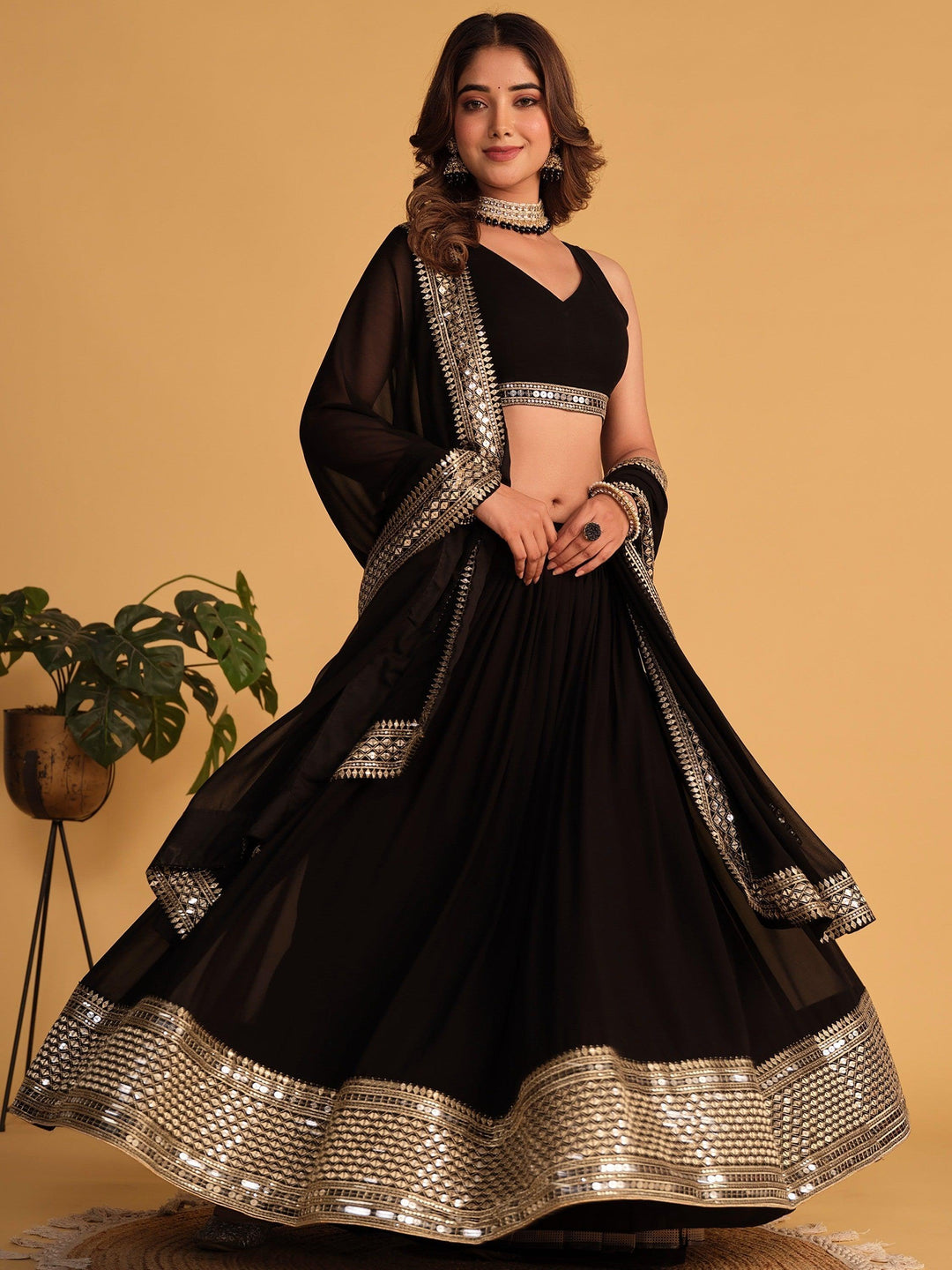 Attractive Black Lehenga Choli | Embroidered Georgette with Sequins