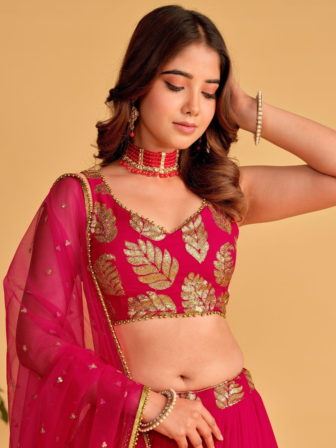 Wonderful Pink Lehenga Choli | Georgette with Sequins & Embroidery